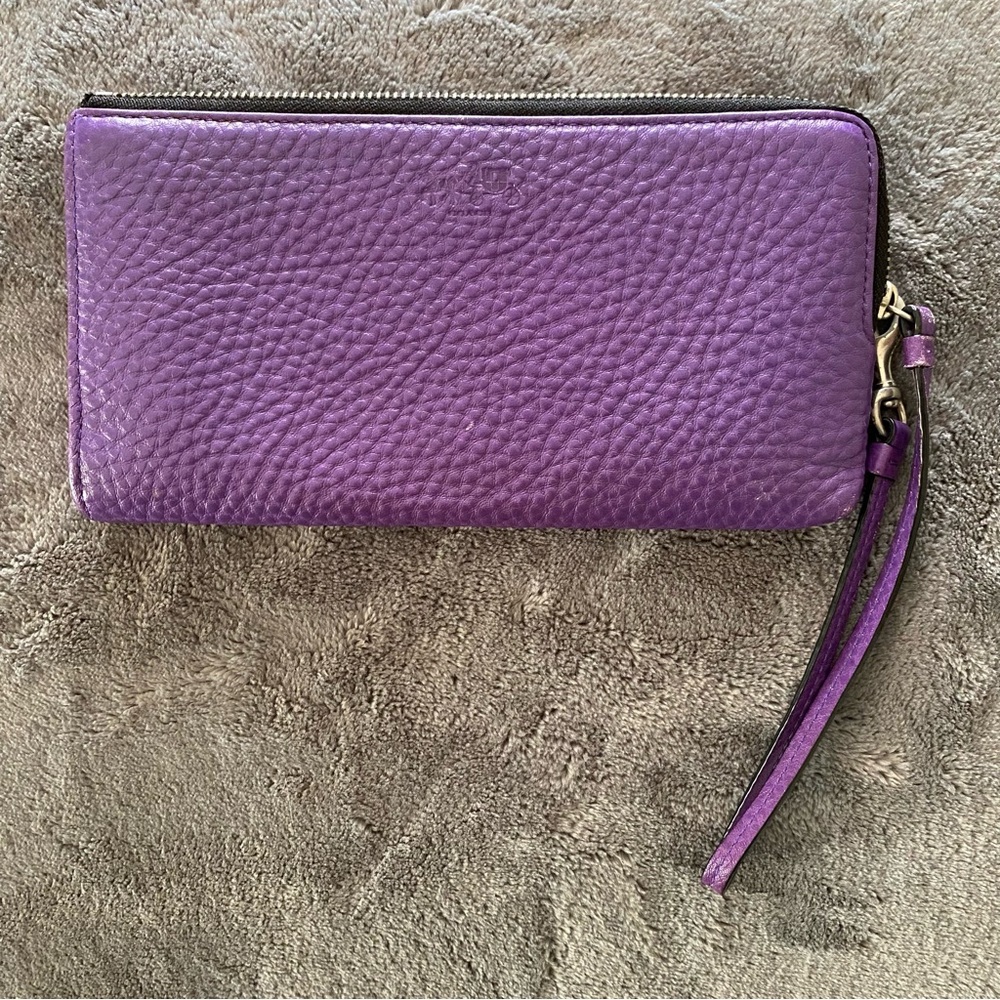 COACH Purple Pebbled Leather Wallet Wristlet